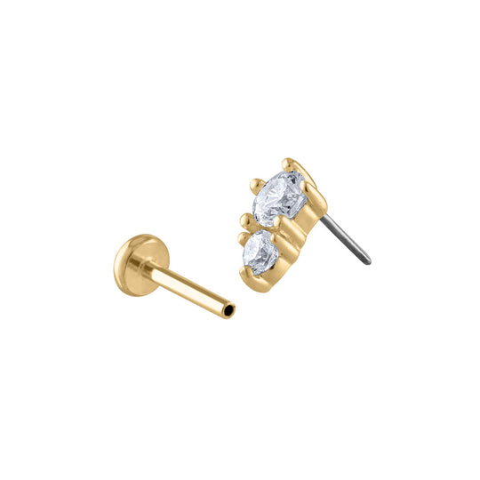 Mini Crystal Trinity Push Pin Flat Back Earring, Titanium - Gold / 16g: Most Cartilage Piercings / 6mm at Maison Miru