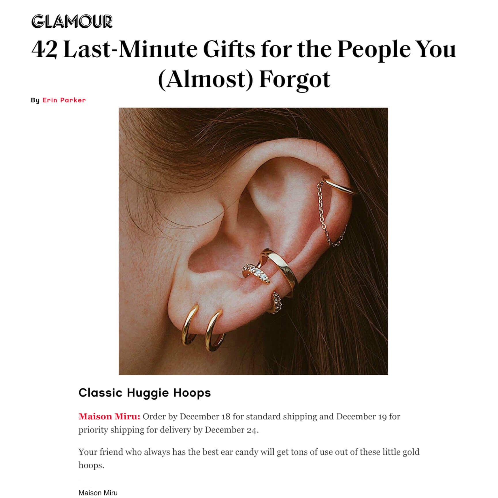 Classic Huggie Hoops as seen in Glamour