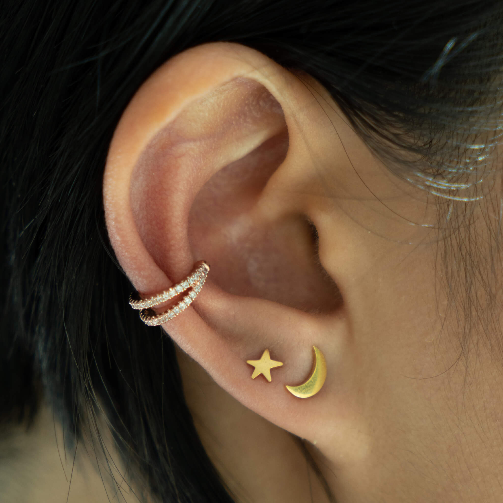 Infinite Ear Cuff in Rose Gold on model