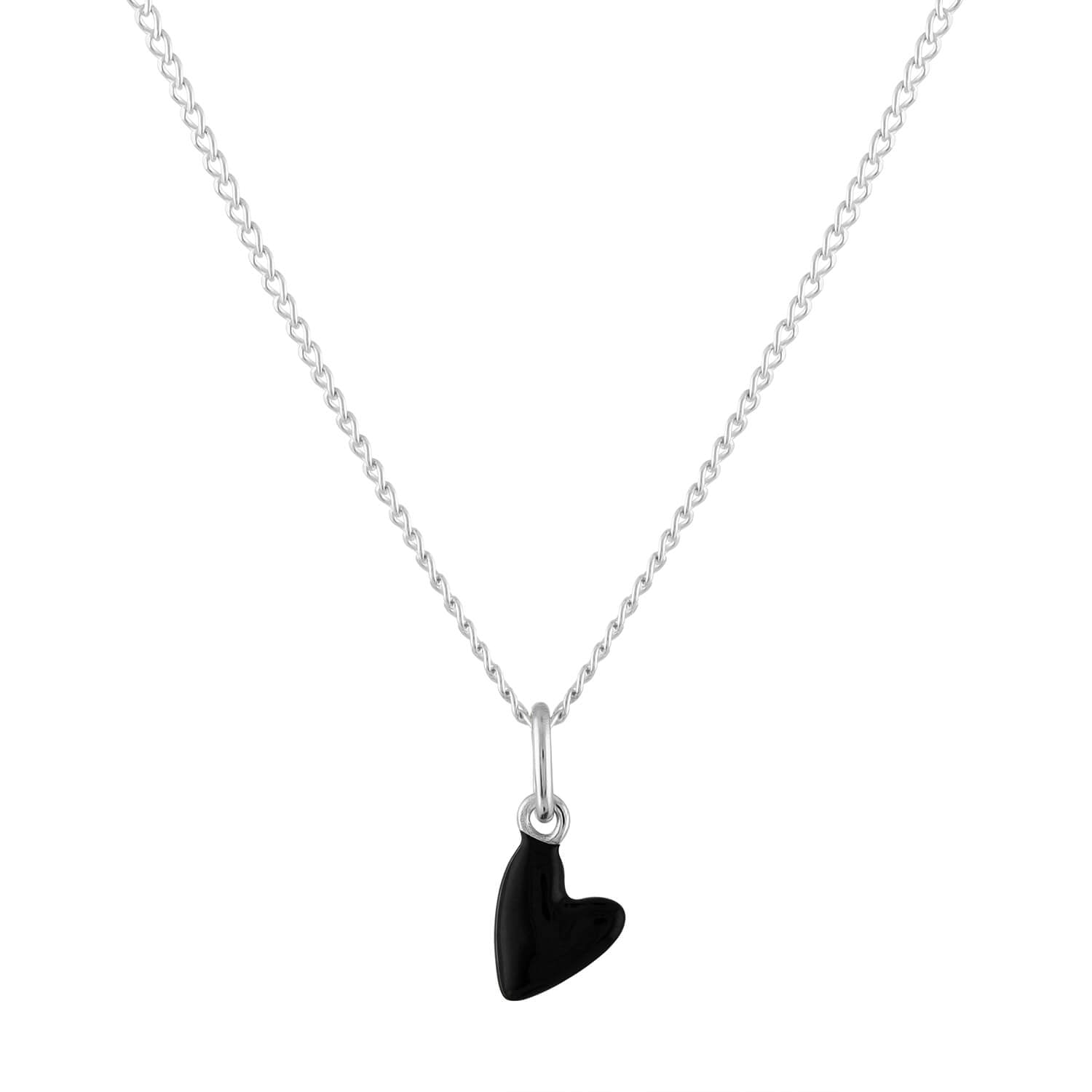 Black Heart Charm Necklace in Sterling Silver