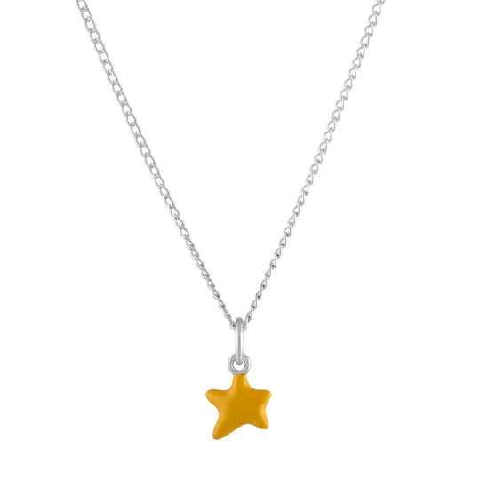 Itty Bitty Yellow Wishing Star Charm Necklace in Sterling Silver