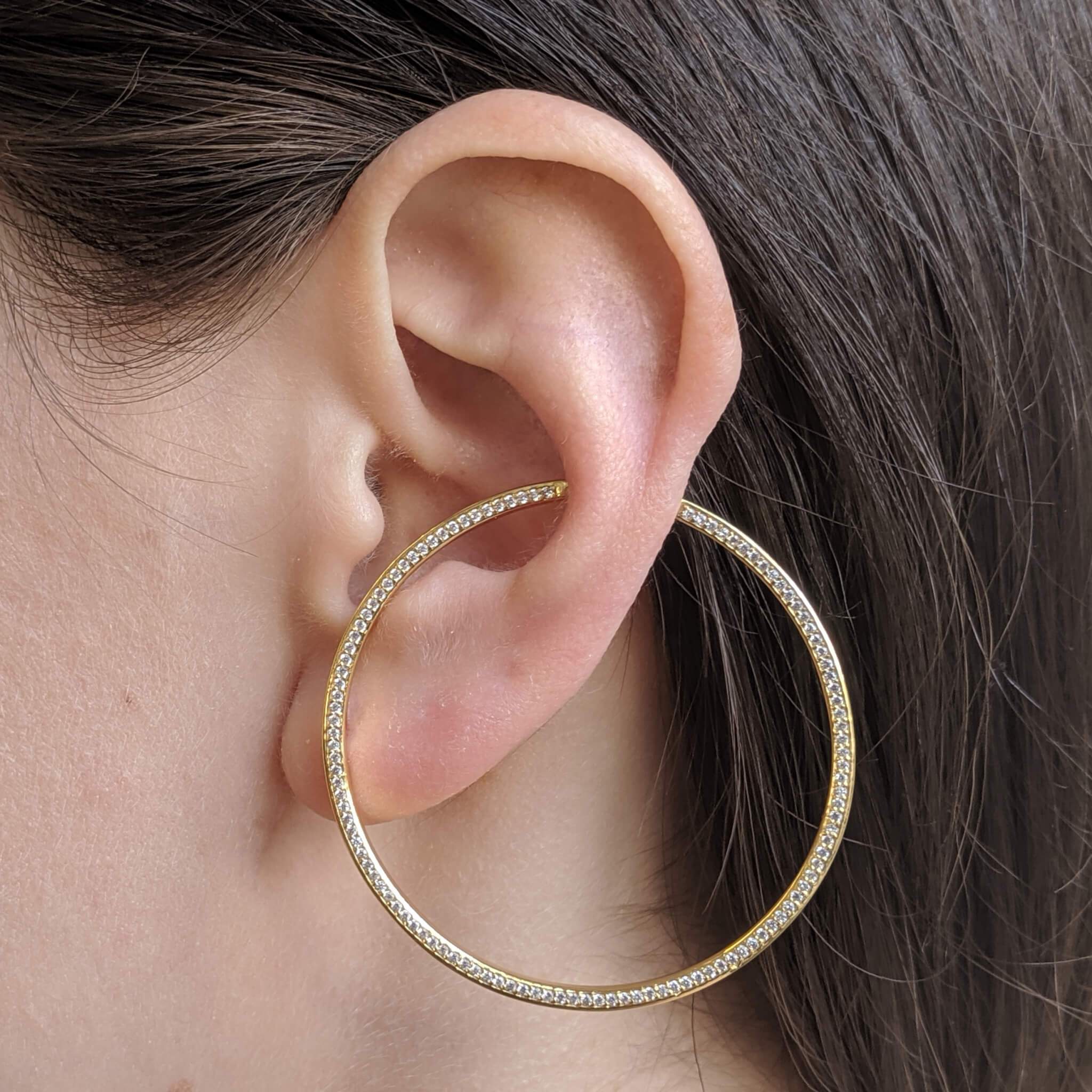 Large Celestial Illusion Hoops on model (Gold)