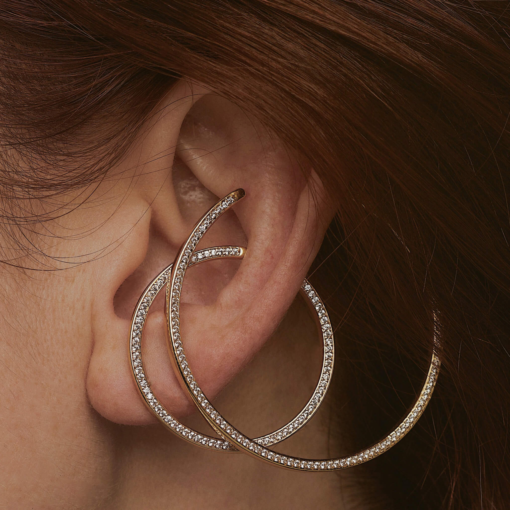 Celestial Illusion Hoops in Sterling Silver on model