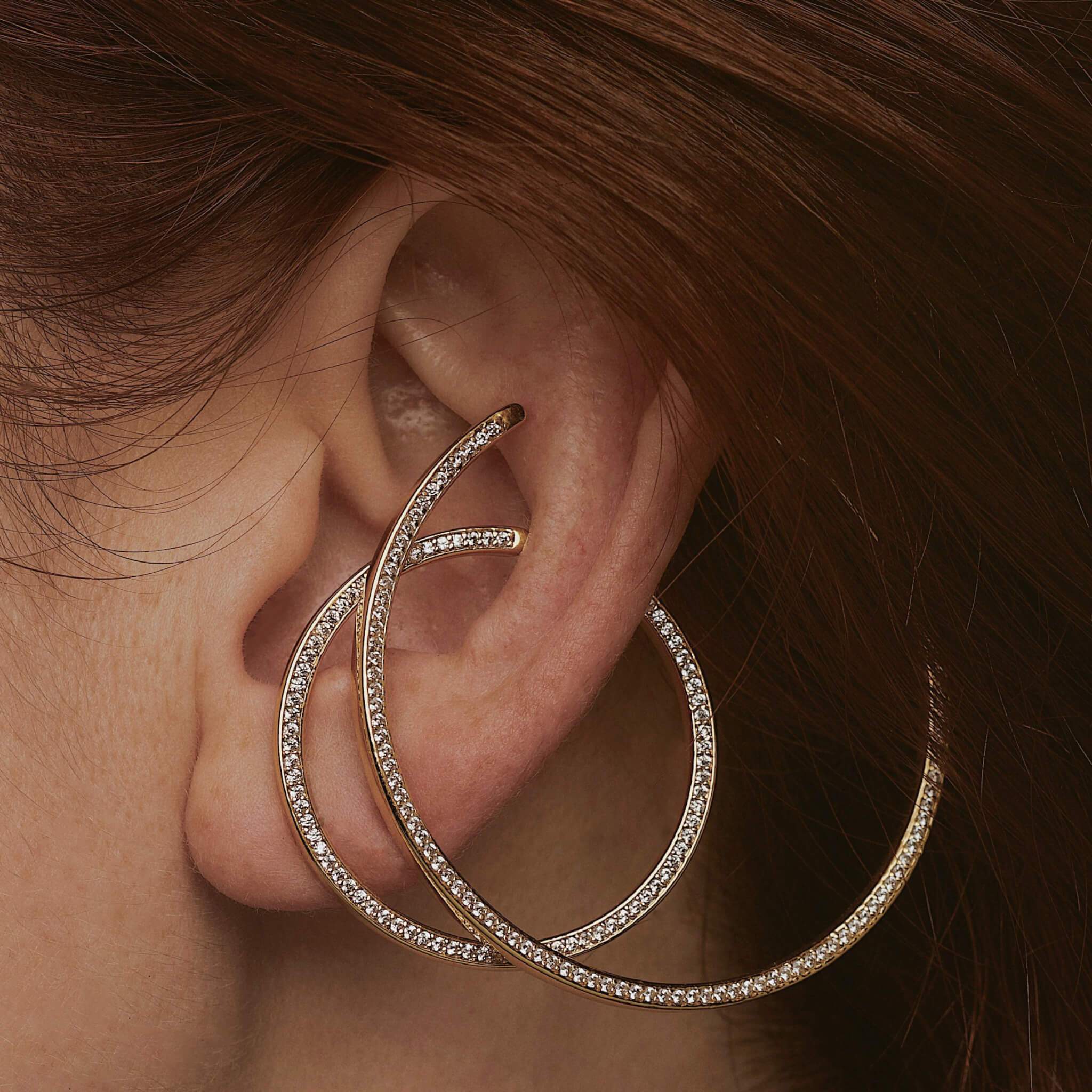 Large Celestial Illusion Hoops in Sterling Silver on model