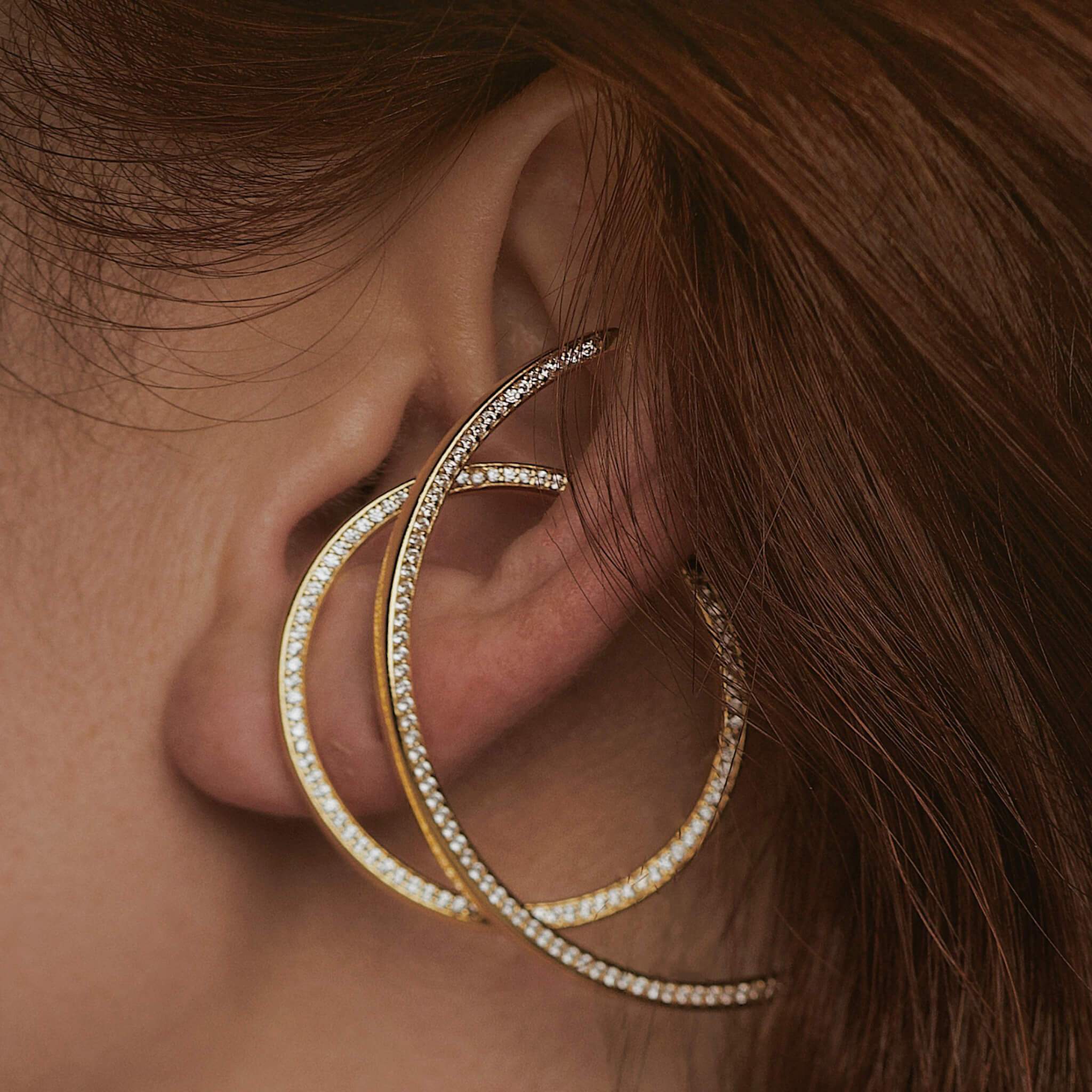 Large Celestial Illusion Hoops on model (Gold)