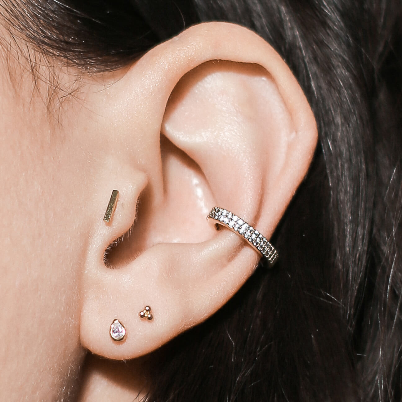 Little Bar Push Pin Flat Back Earring on model