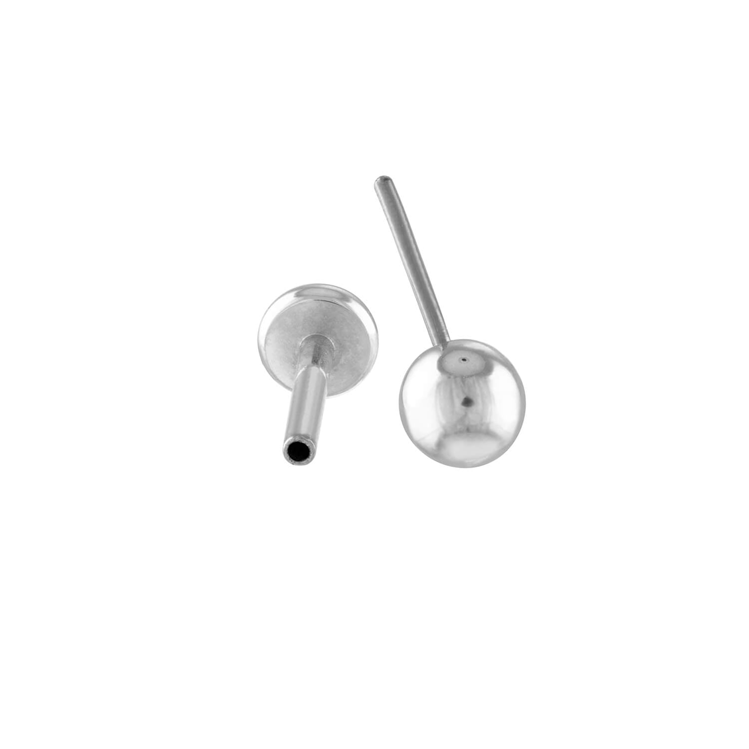 Little Sphere Push Pin Flat Back Earring in Silver