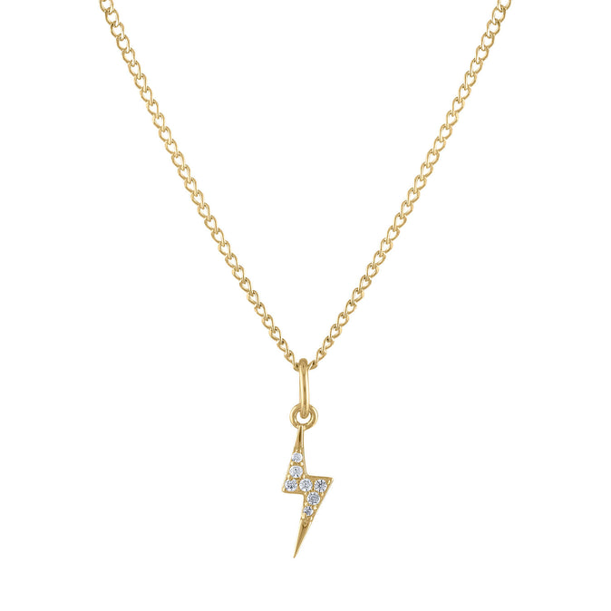 Mini Pave Lightning Charm Necklace in Gold