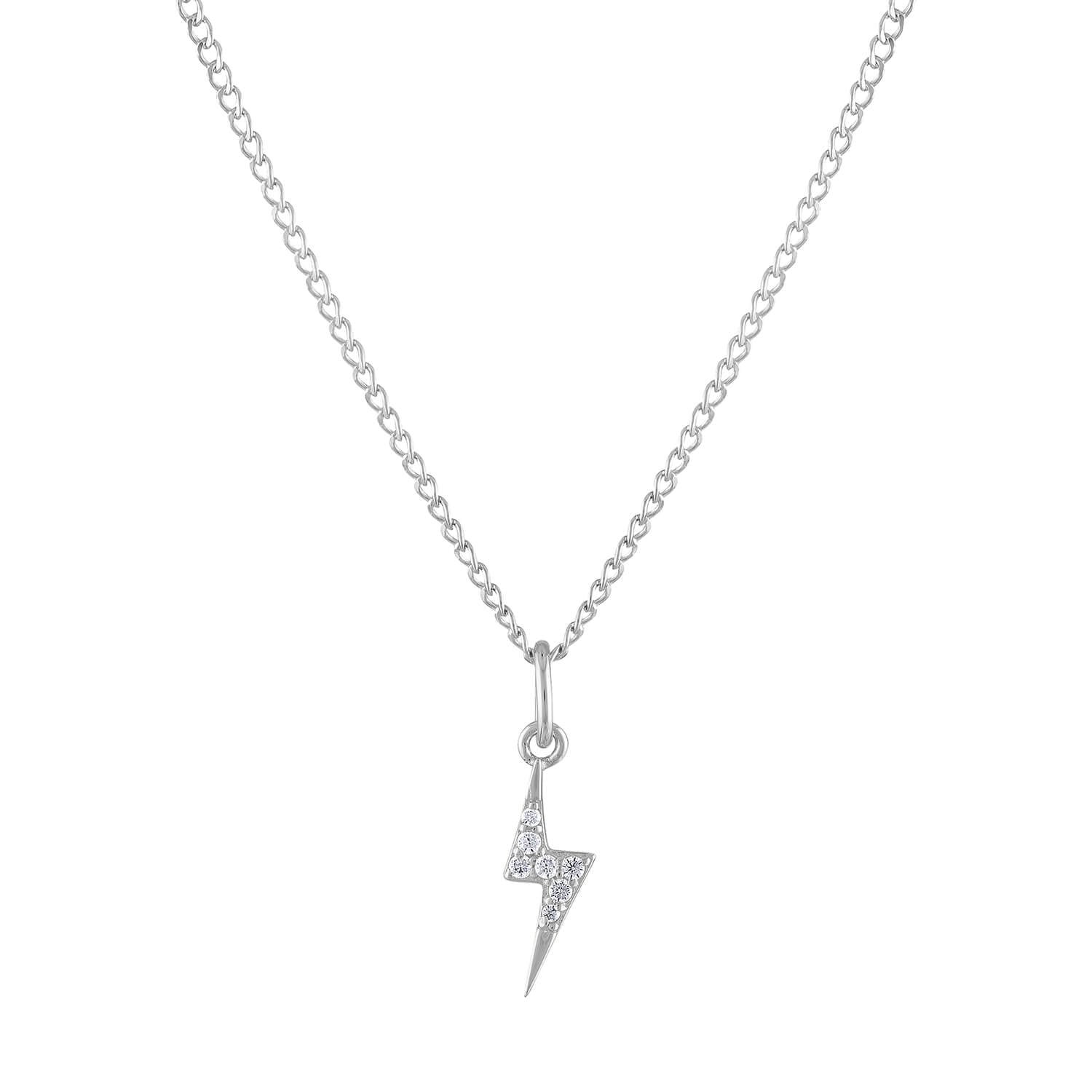 Mini Pave Lightning Charm Necklace in Sterling Silver