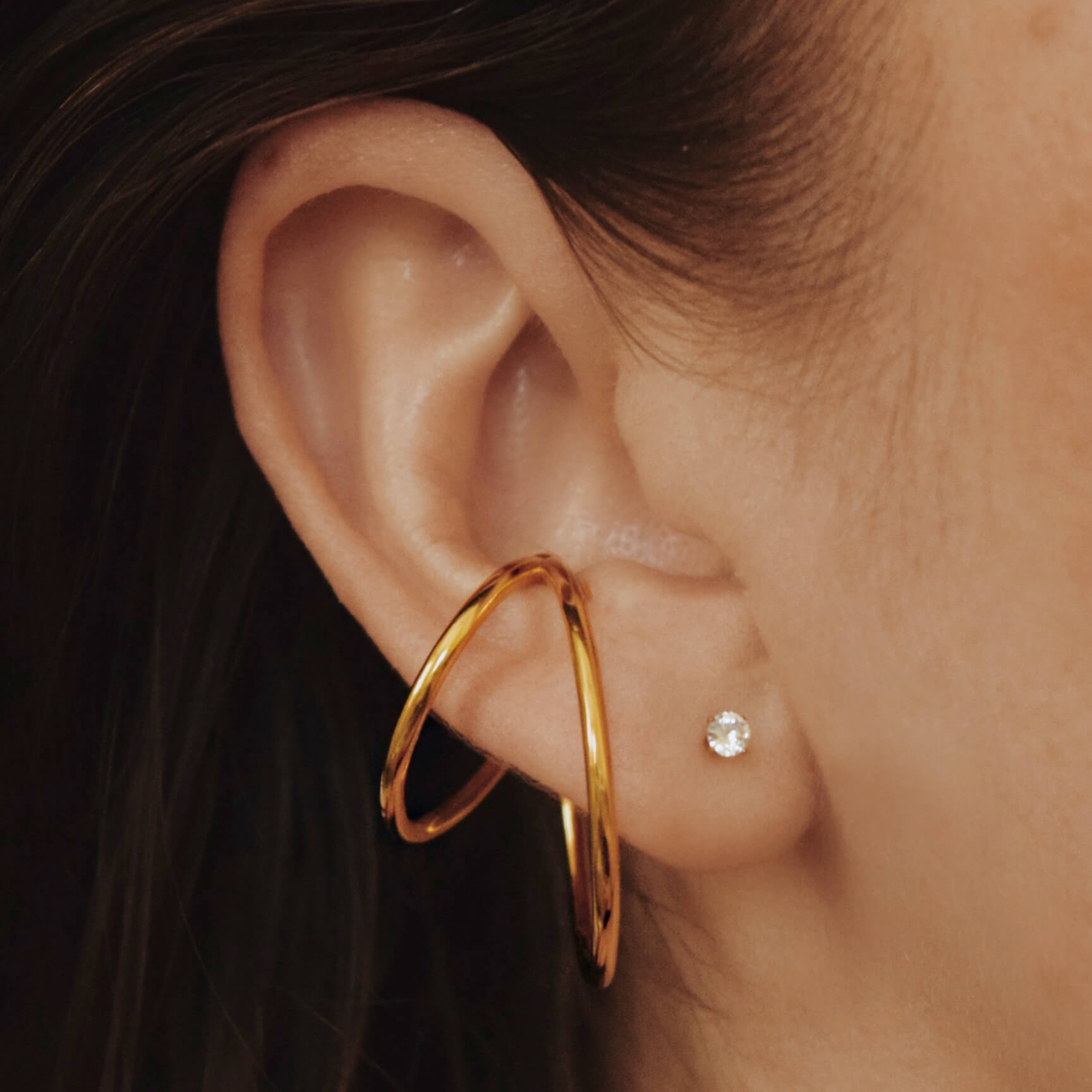 Celestial Crystal Nap Earrings in Gold on model