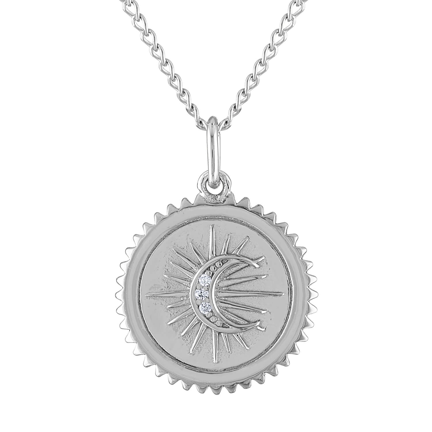Pave Moon Medallion Necklace in Sterling Silver
