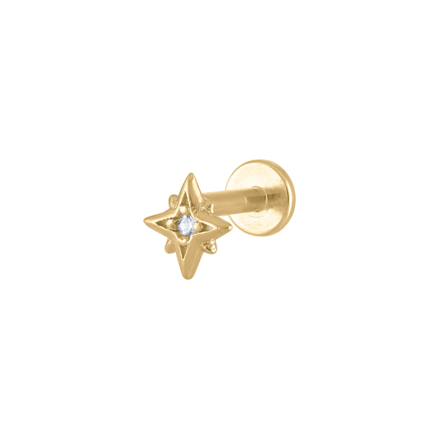 North Star Threaded Flat Back Earring, Titanium - Gold / 18g: Healed Cartilage Piercings / 8mm at Maison Miru