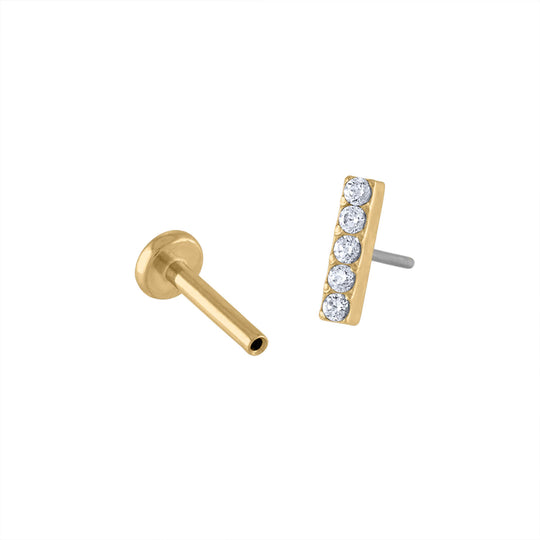 Pave Bar Push Pin Flat Back Earring in Gold