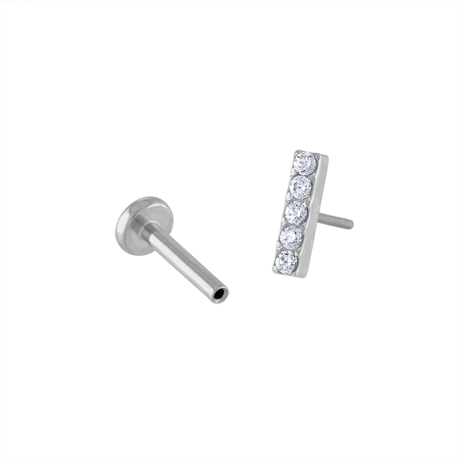 Pave Bar Push Pin Flat Back Earring in Silver
