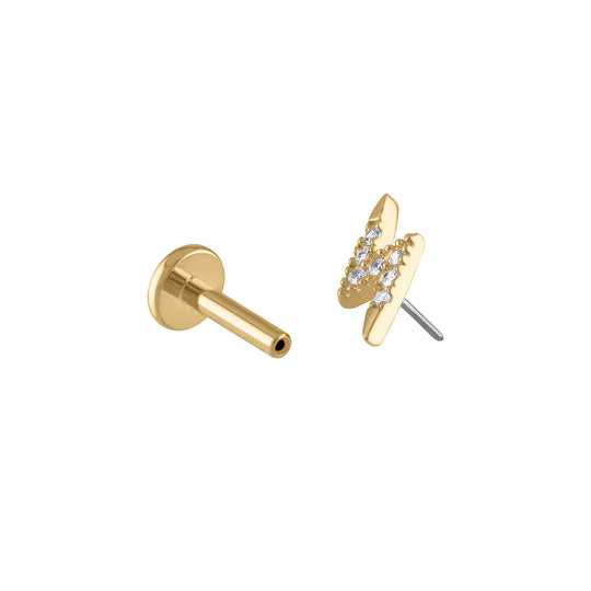Pave Lightning Push Pin Flat Back Earring in Gold