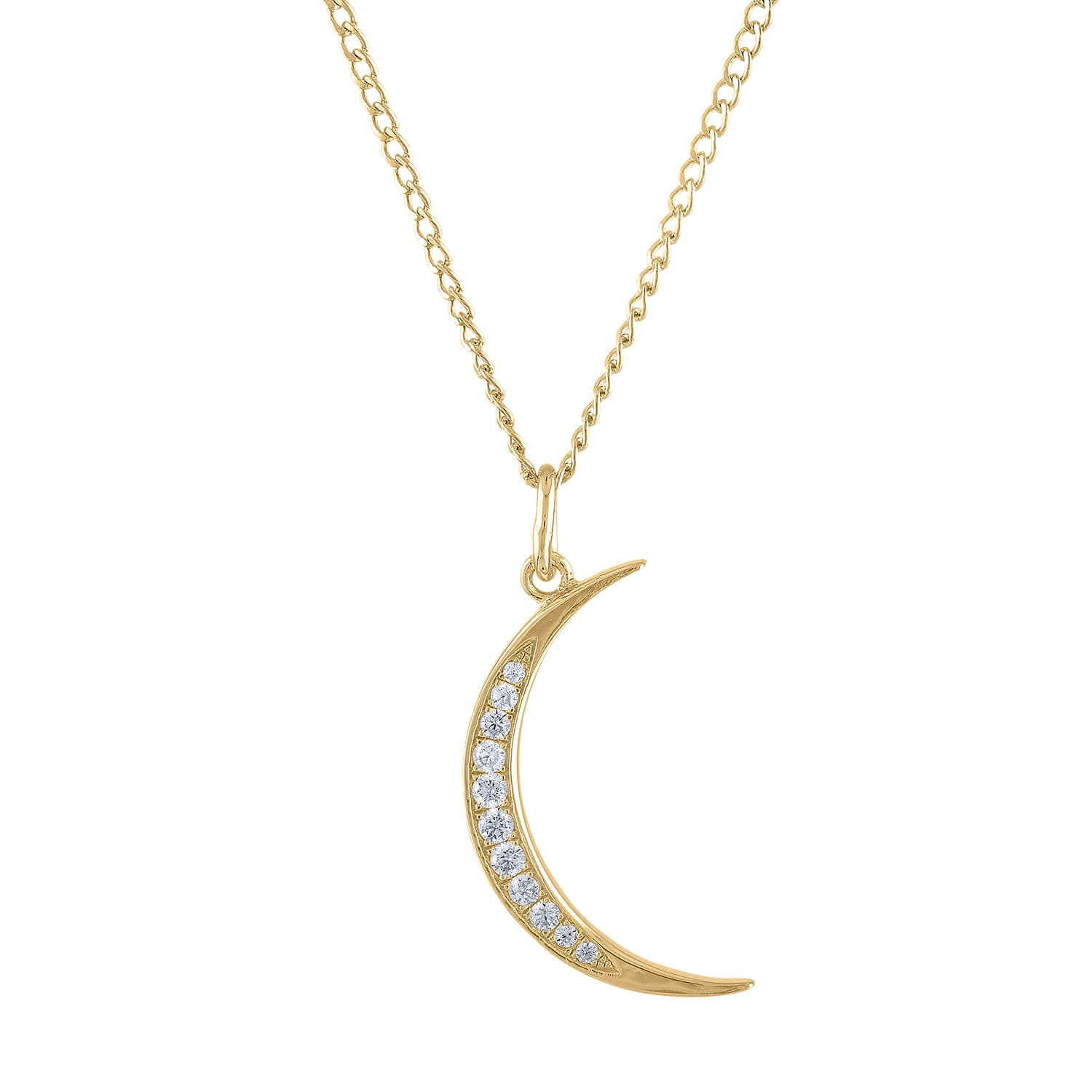 Pave Moon Charm Necklace in Gold