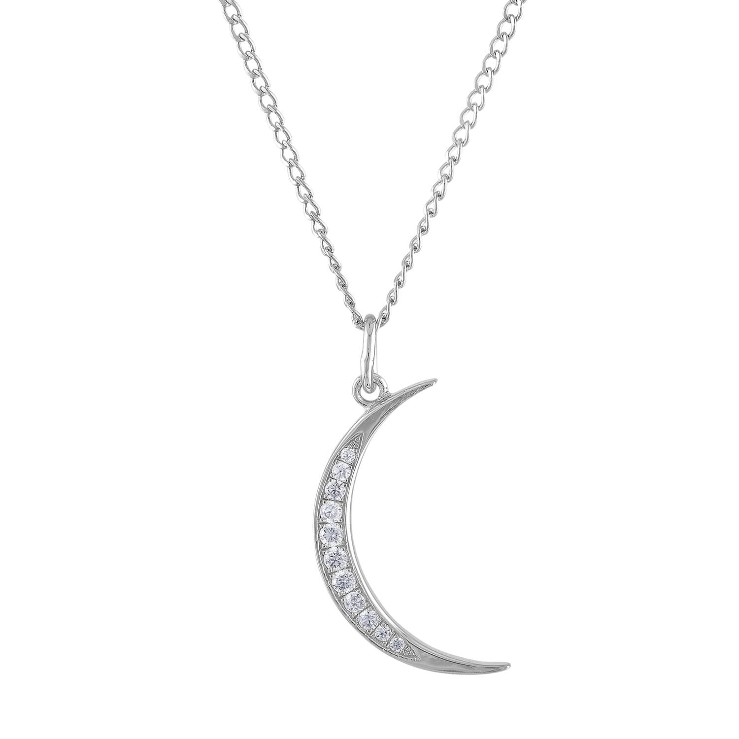 Pave Moon Charm Necklace in Sterling Silver