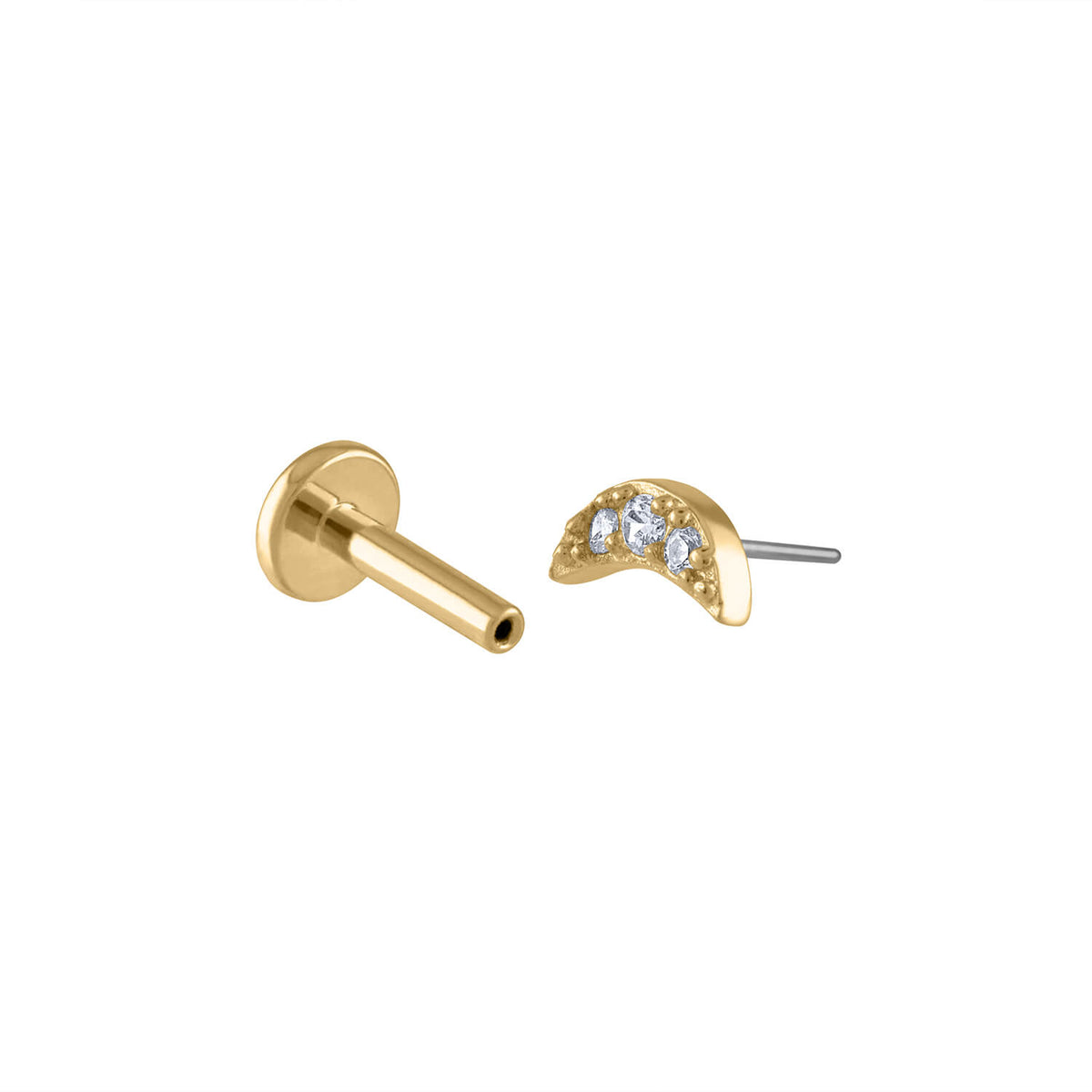 Trinity Flat Back Stud  Gold Helix, Tragus, Conch Earring – Two of Most
