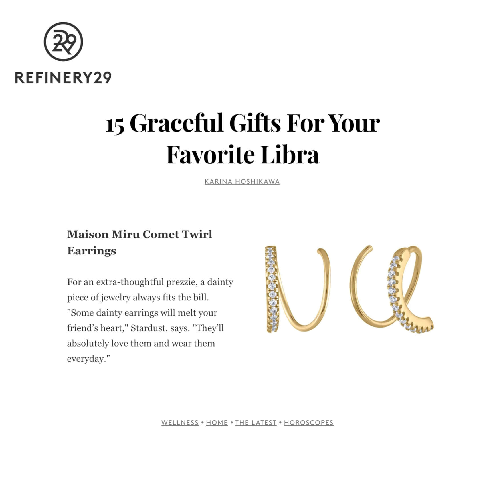 Comet Twirl Earrings as seen on Refinery29