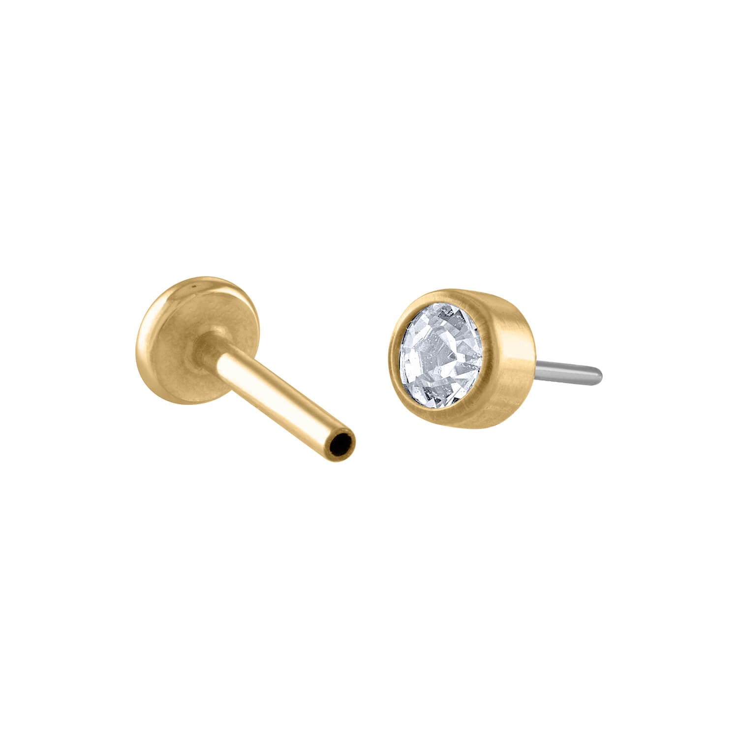 Bolt Push Pin Flat Back Earring, Titanium - Gold / 20g: Lobe and Nose Piercings / 6mm at Maison Miru