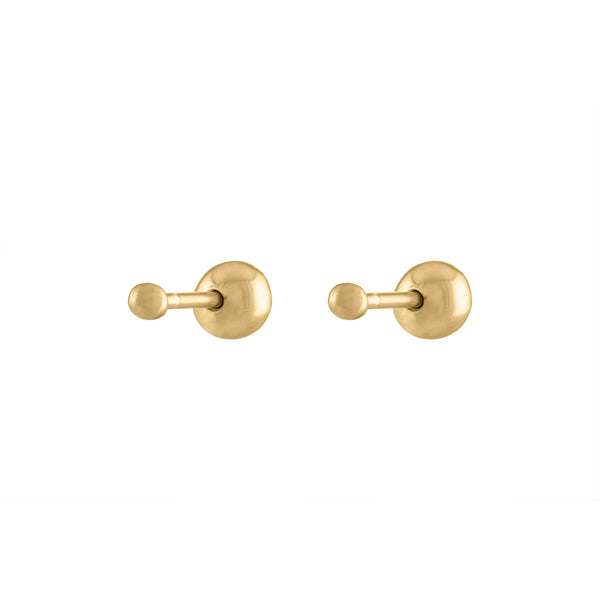 Tiny Trinity Ball Back Earrings in 14K Gold, Pair of Earrings / Gold at Maison Miru