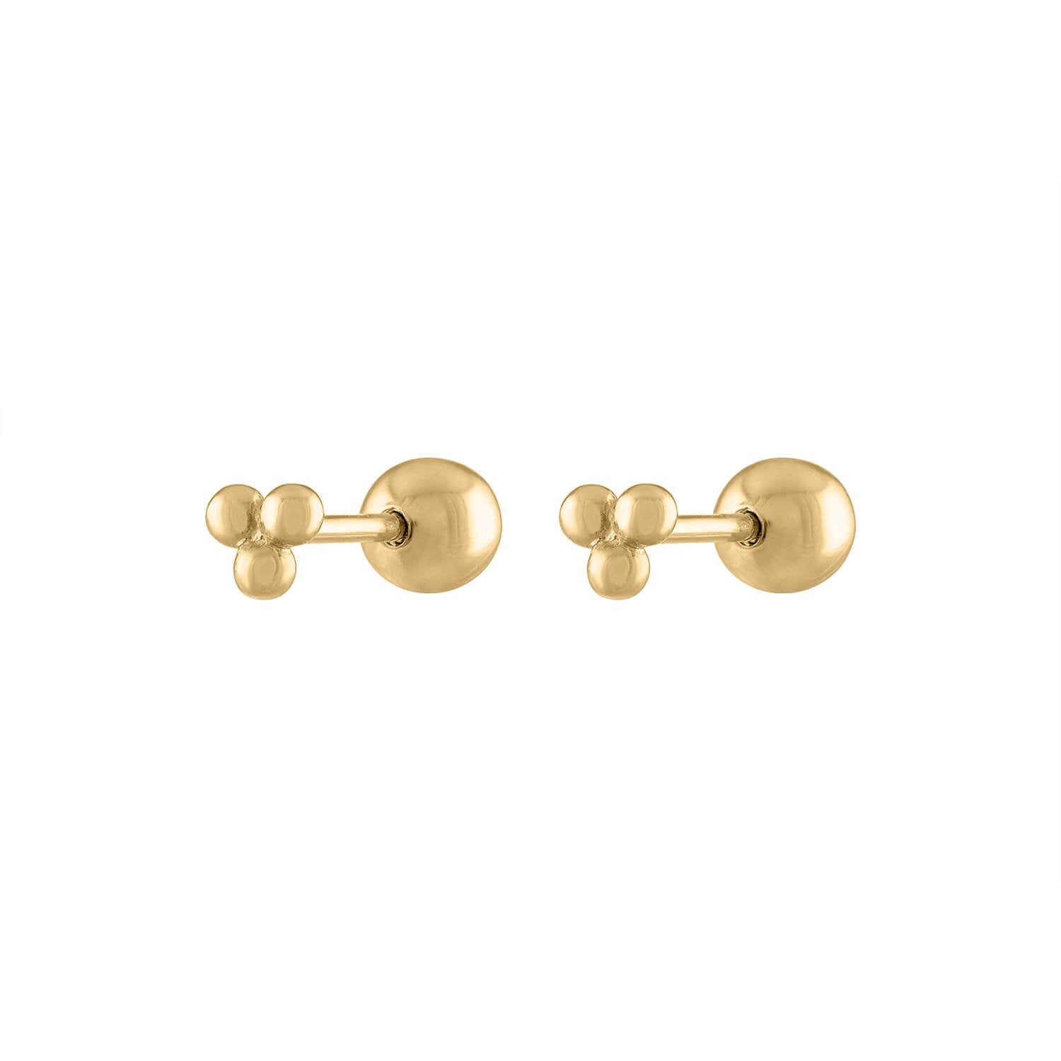 Tiny Trinity Ball Back Earrings in 14K Gold, Pair of Earrings / Gold at Maison Miru