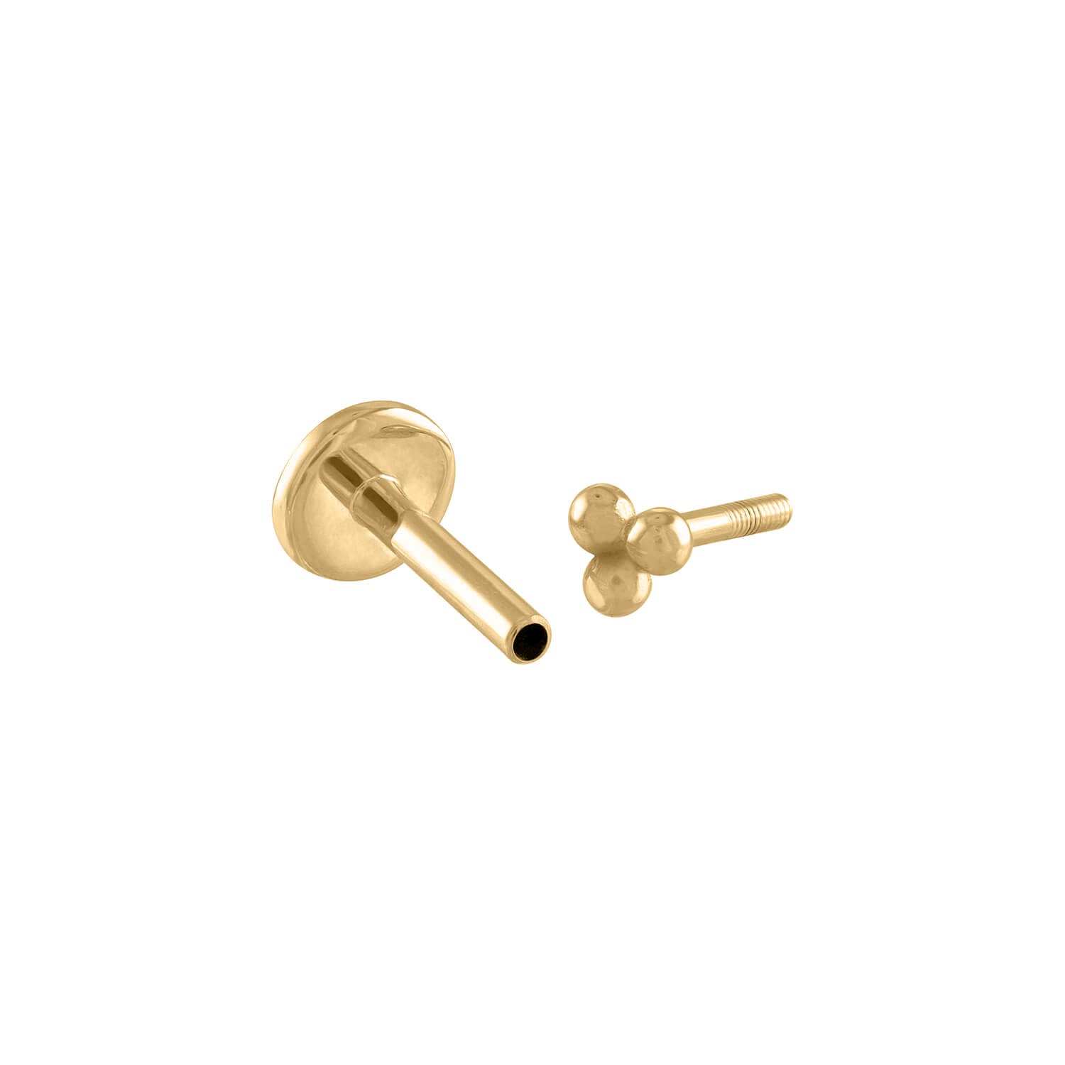 Tiny Trinity Threaded Flat Back Earring in 14k Gold