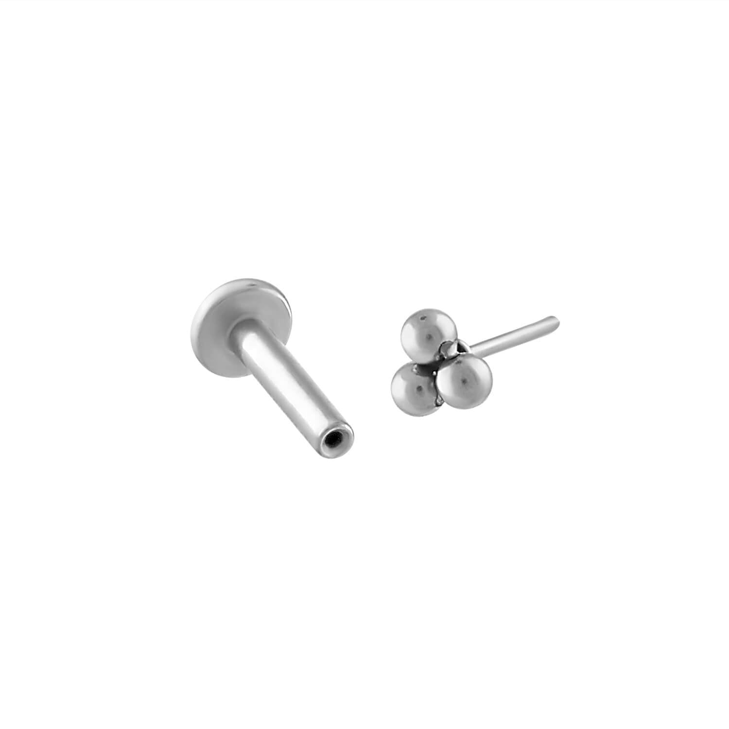 Tiny Trinity Push Pin Flat Back Earring in Silver
