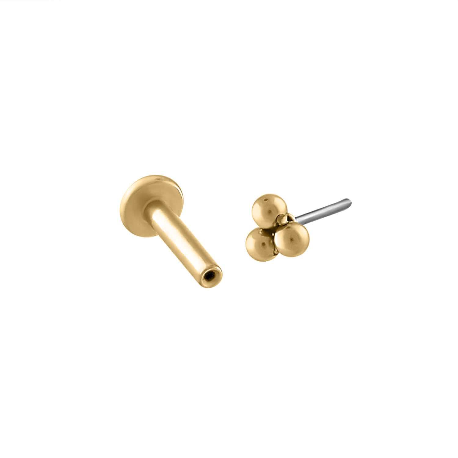 Tiny Trinity Ball Back Earrings in 14K Gold, Pair of Earrings / Gold at Maison Miru