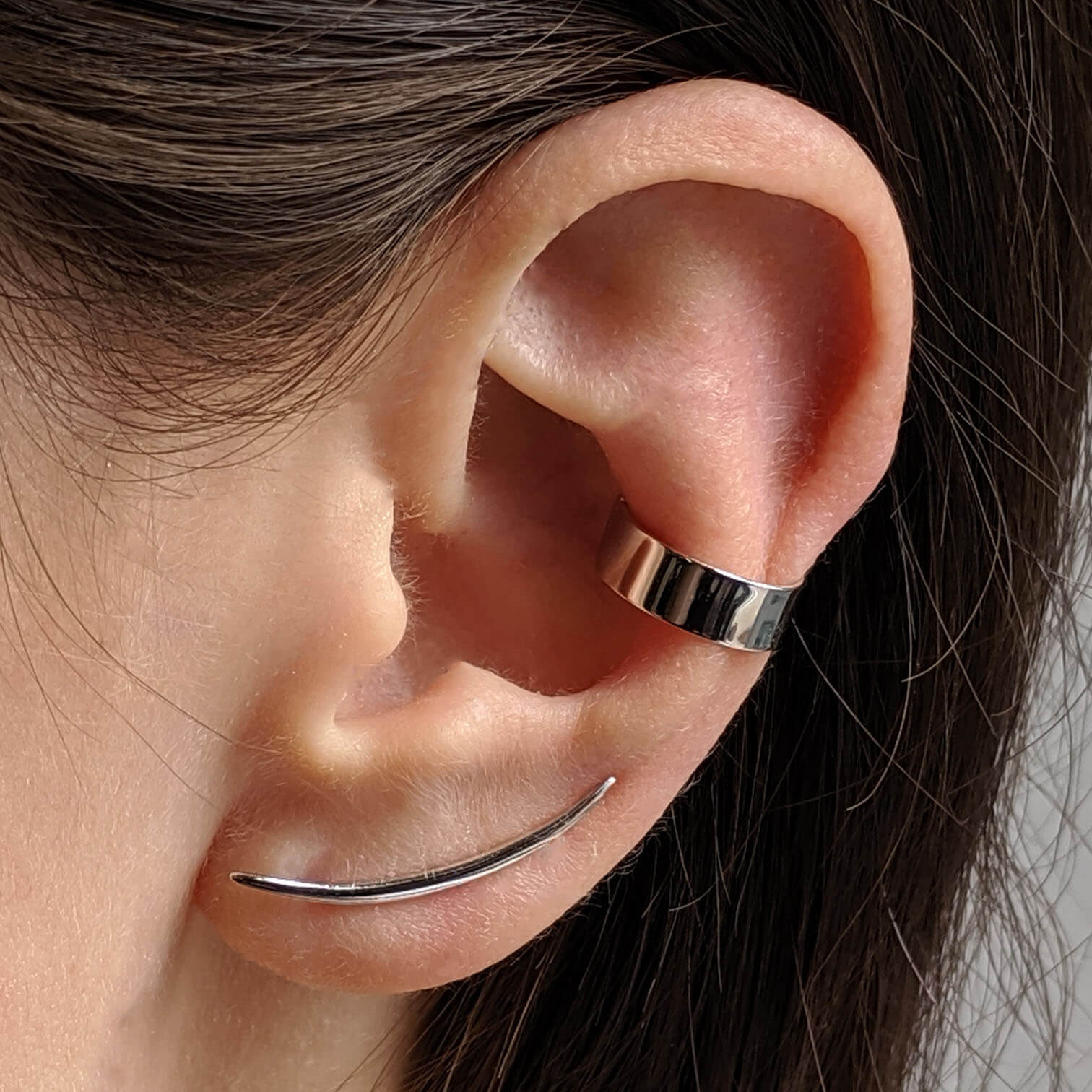 Architect Ear Cuff in Sterling Silver on model